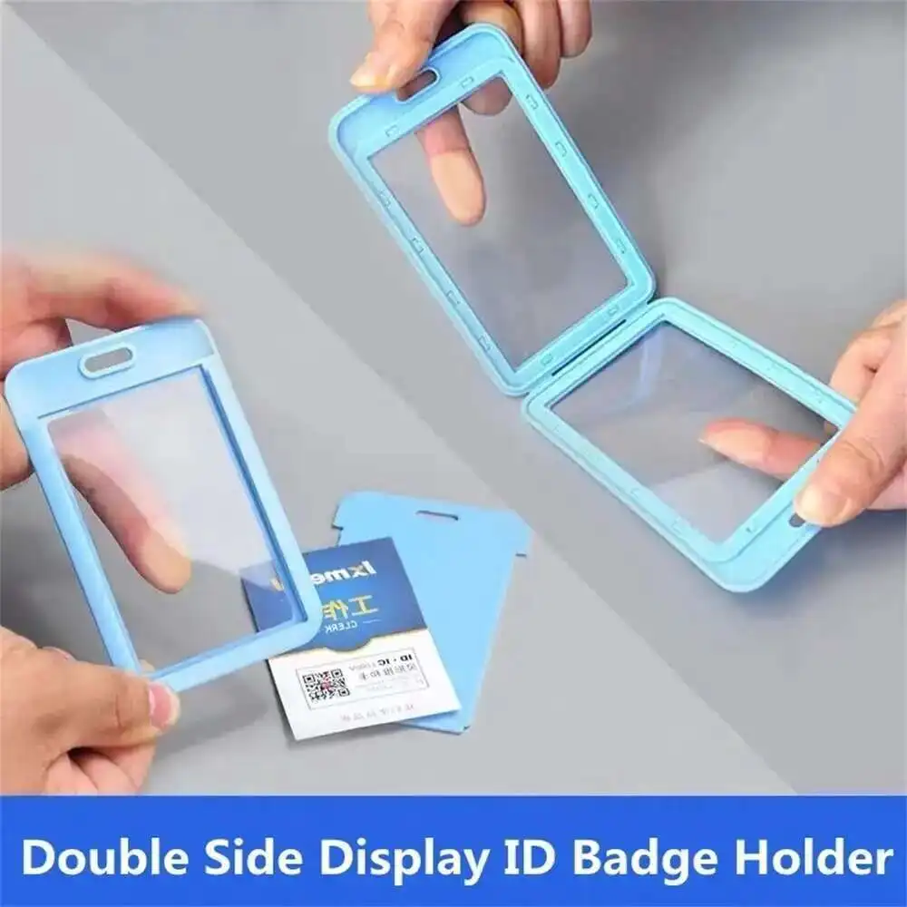 Double Sided Plastic Vertical And Horizontal Id Badge Card Holder Id Pass Holder Name Badge with Neck Lanyard Strap