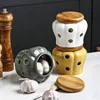 Hollow Openwork Ceramic Garlic Storage Jar with Lid Pumpkin shape Garlic Head Ginger Chili Pepper Storage Jars Candle Lampshade 4