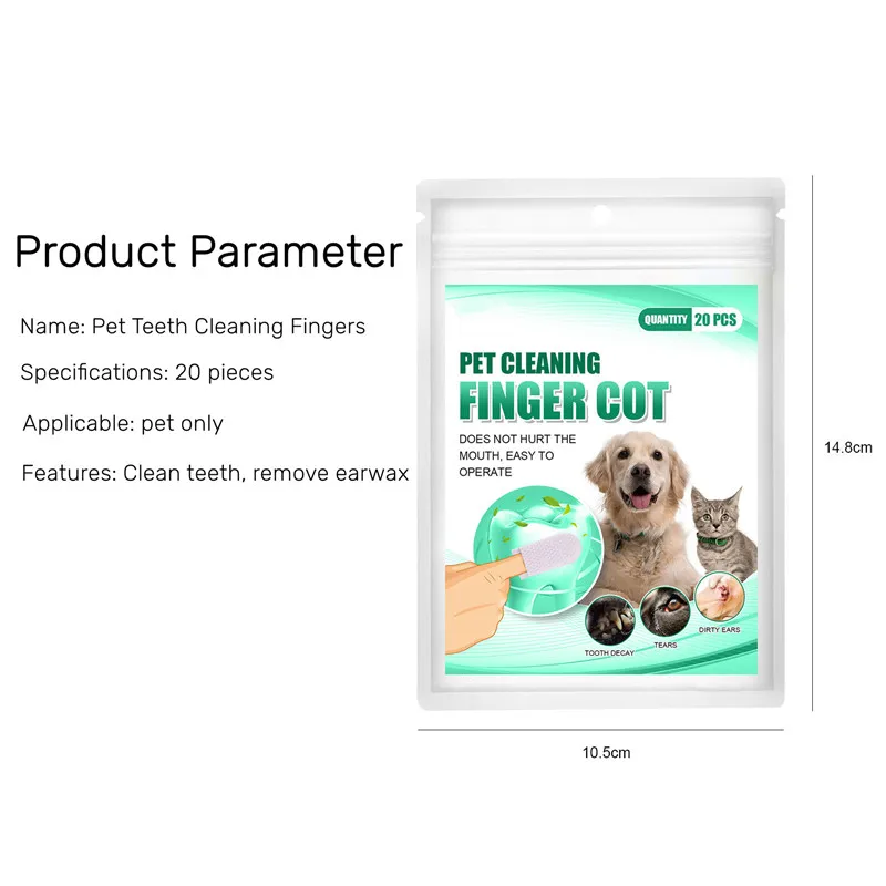 Teeth Cleaning Finger Wipes Disposable Wet Towels Cleaning Teeth Ear Eyes Wipes Pads Tear Stain for Dog Cat Grooming Supplies Pet Cleaning Wipes