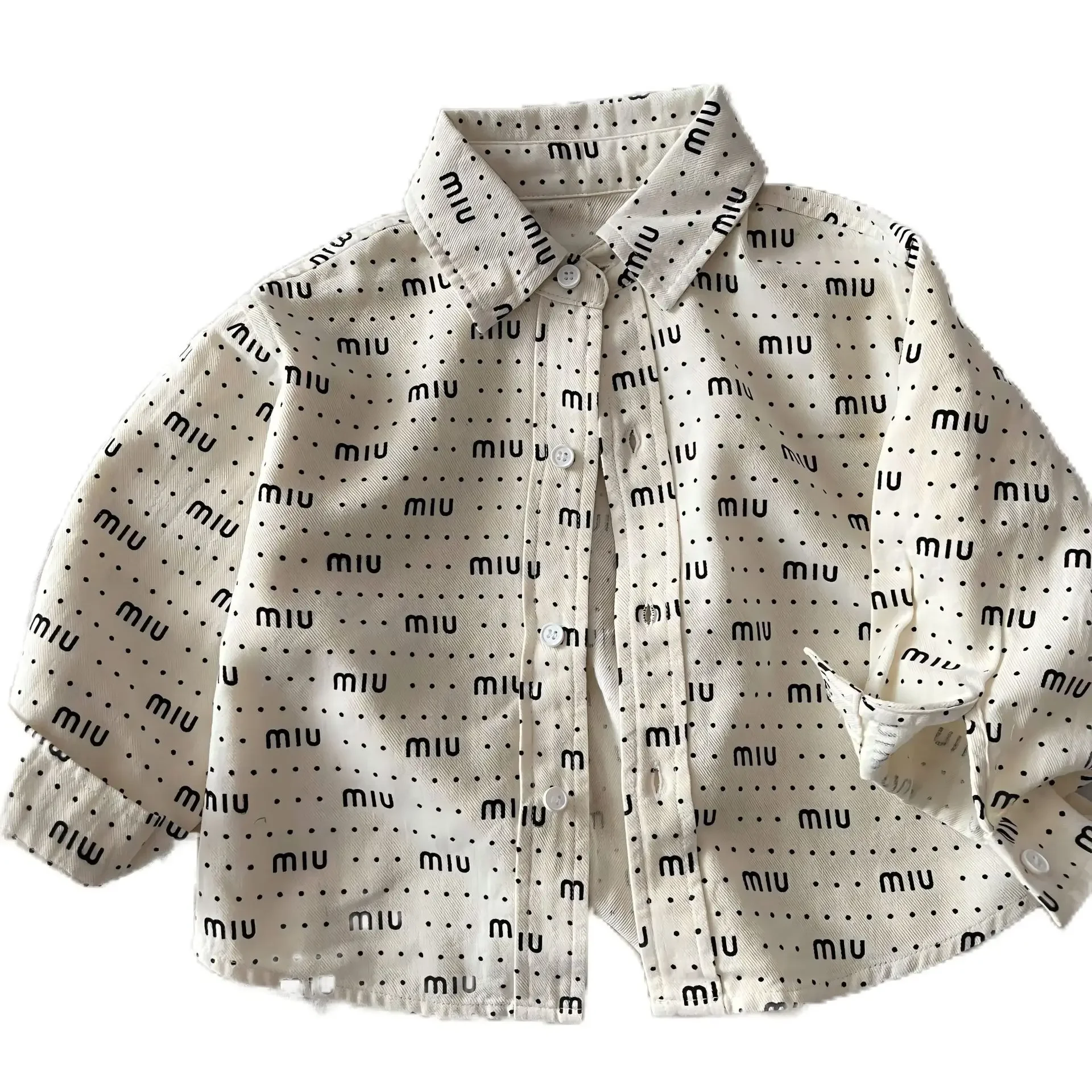 Children's Cotton Shirt Spring Long Sleeve Letter Print Boys Girls Top Trendy Cool Outerwear Baby Clothes Kids
