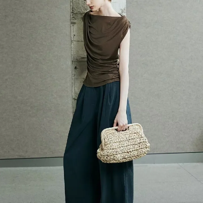 Straw Purse For Women Cloud Dumpling Pouch Straw Crossbody Shoulder Handbag Summer Beach Woven Bag