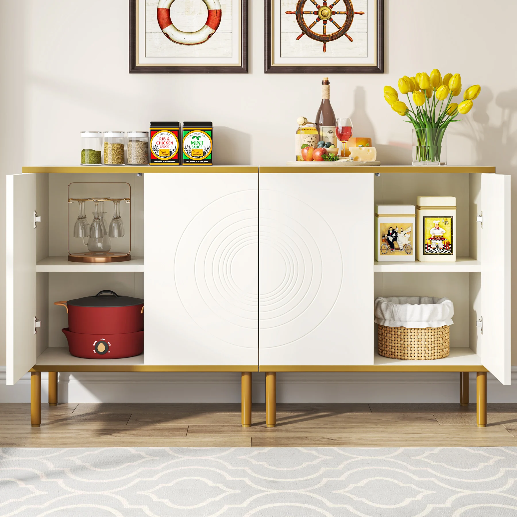 Tribesigns Modern Buffet Cabinet Set of 2, 55 inches Long Sideboard with Doors, Mid-Century Modern Accent Storage Cabinet