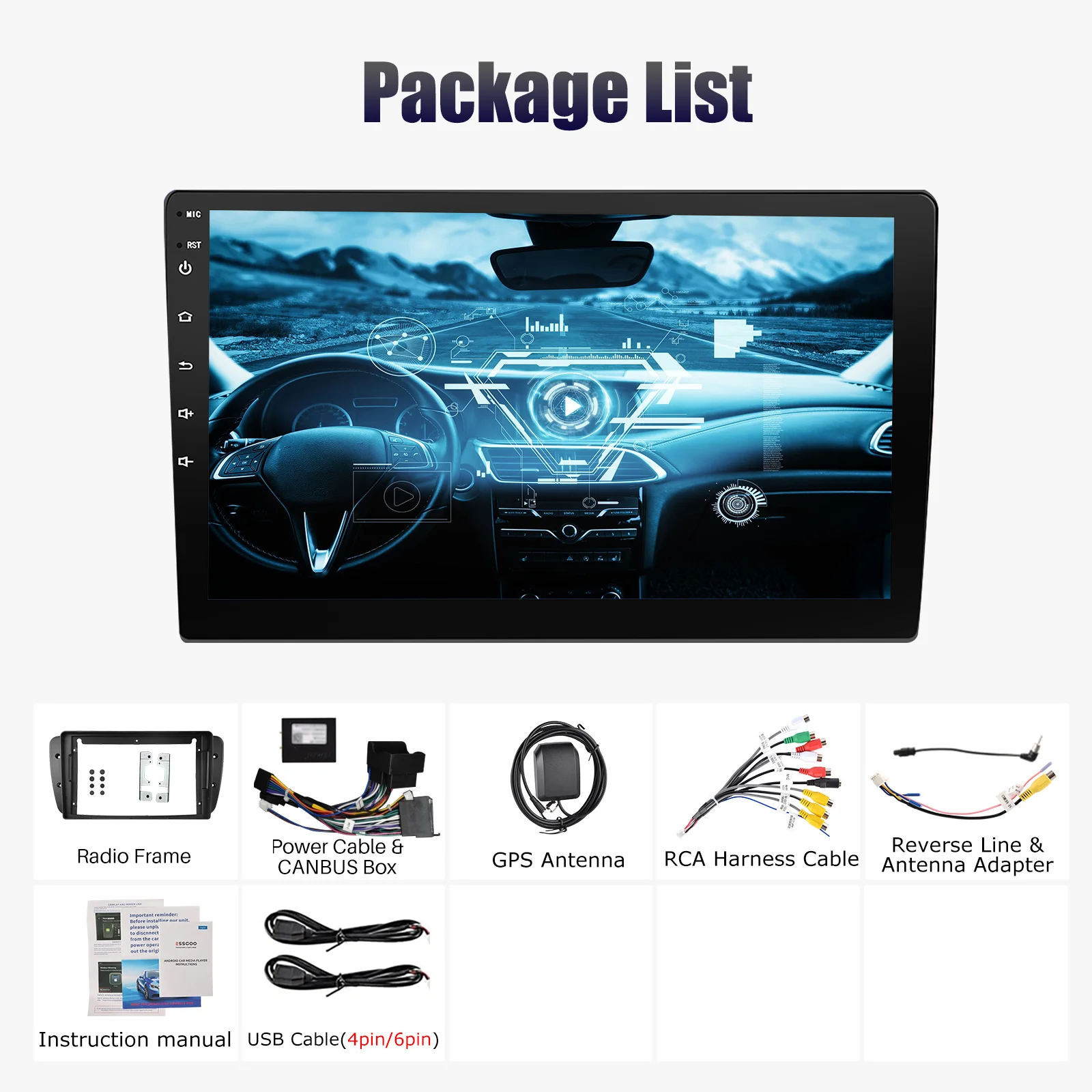 ESSGOO Android 14 2DIN Car Stereo Radio 9" Display For Seat Ibiza IV 6J 09-13 Apple Carplay Android Auto GPS Navi BT FM RDS Wifi