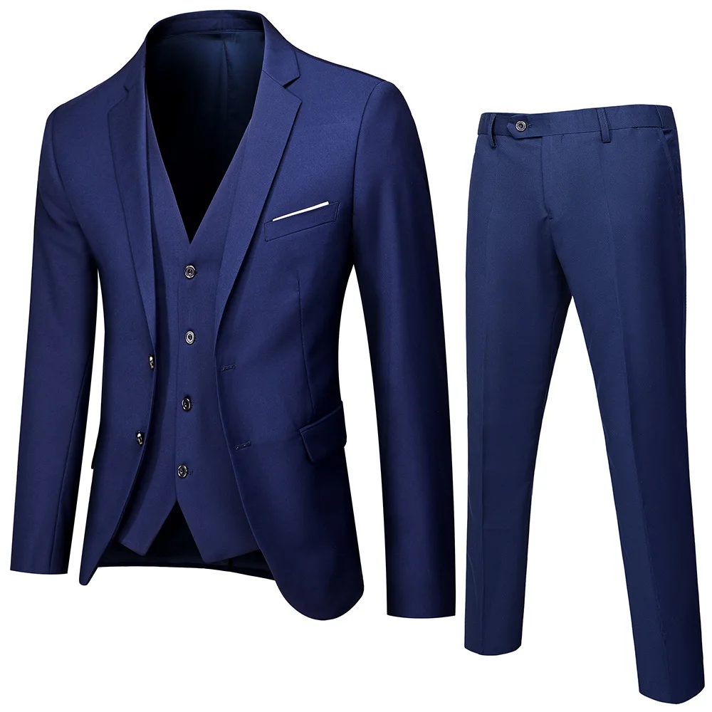 Three Piece Sets Men Turn Down Collar Cardigan Full Sleeve Solid Wedding Gown Blazer Suits Button Pants Smart Casual 2025