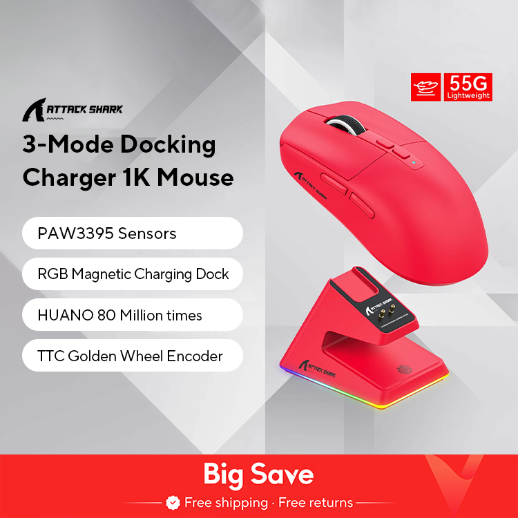 X6 Lightweight Wireless Gaming Mouse with 3 Mode Wired 2.4G BT5.2 Up to 26K DPI RGB Backlight Charging Base for Laptop Deskbtop