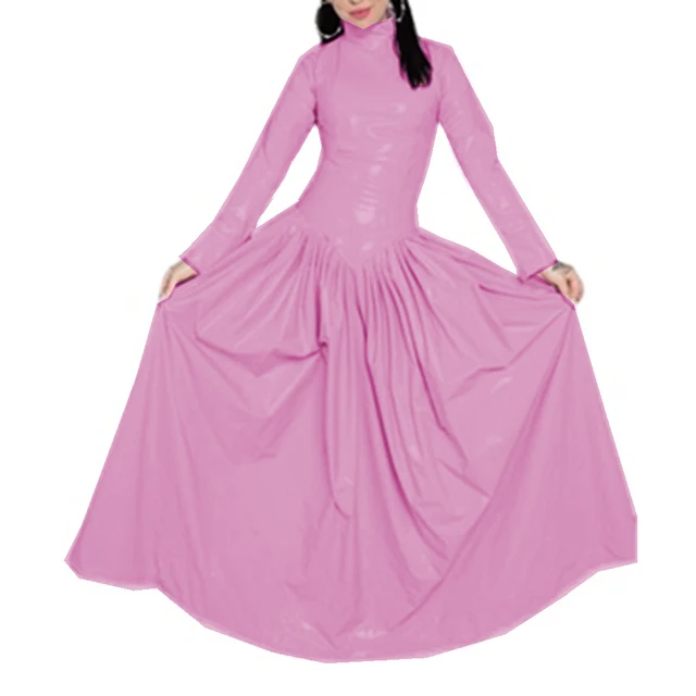 Shiny Long Sleeve Floor Length Pleated Dress 1