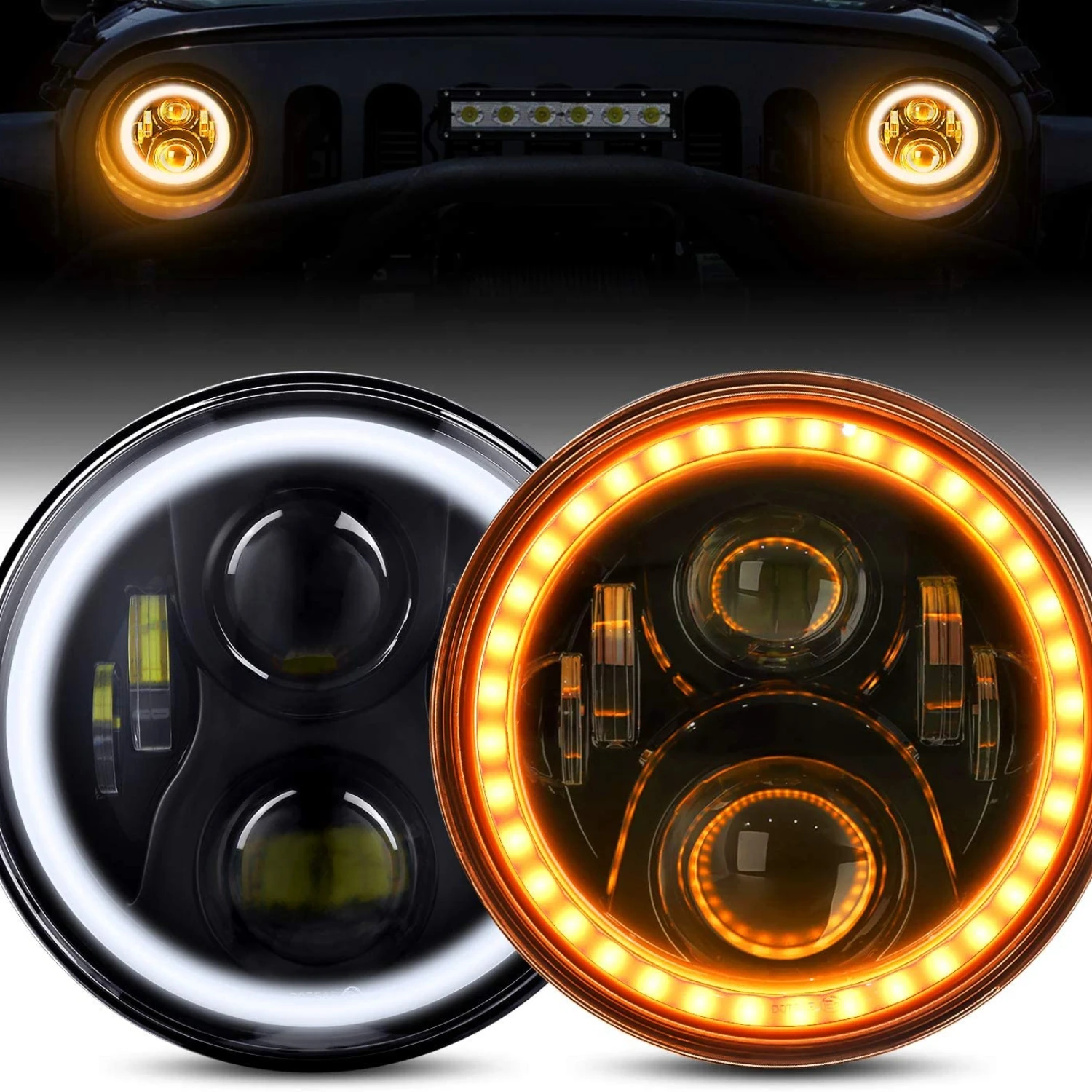 

OVOVS 7 ''светодиодный Halo Angel Eyes Желтый сигнал поворота Белый DRL Faros 7 дюймов 2 шт. для Jeep Wrangler 2007-2017 JK