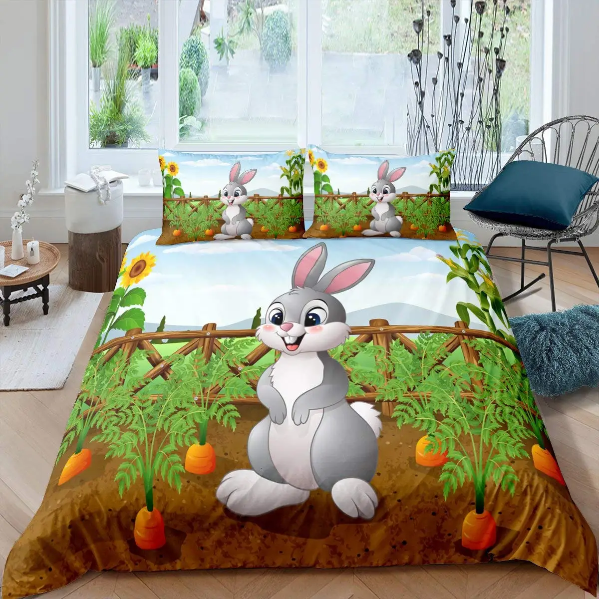 

Kids Cartoon Rabbit Carrot King Queen Duvet Cover Boys Girls Cute Bunny Bedding Set Animal Quilt Cover Polyester Comforter Cover