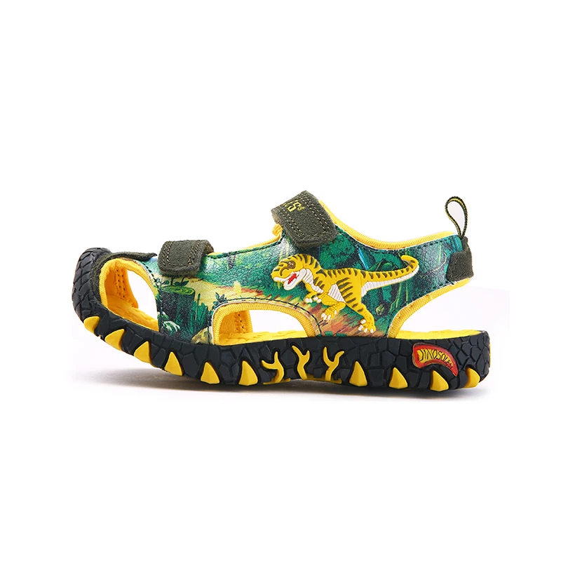 EXDINO Children\'s Sandals T-REX Kids Summer Beach Shoes Leather Closed Toe  Dinosaur 2023 New Boys Girls Outdoor Casual Sandals