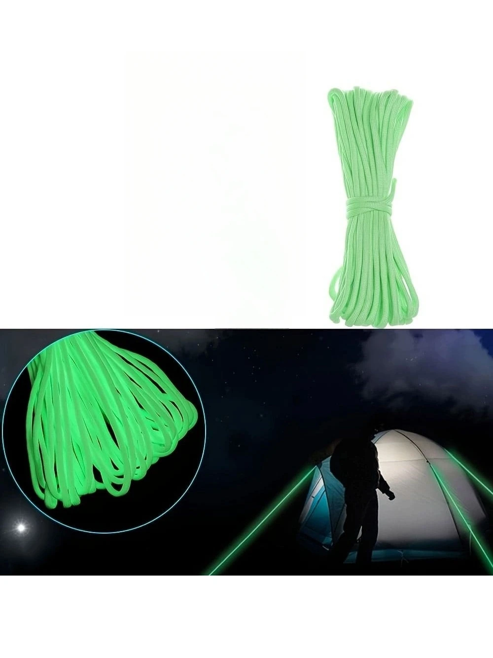 Night Rope 1pc 9-core Night Luminous Paracord 20 meters Glow In The Dark Cord For ...