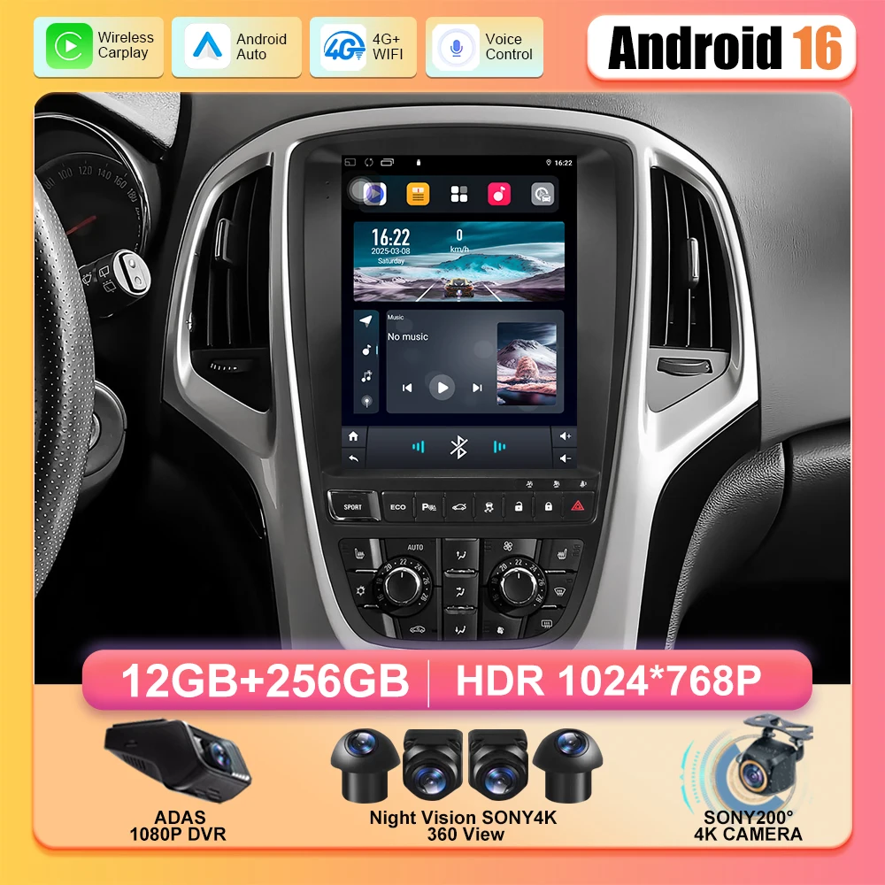 Radio de coche Android 16 para Opel Astra J Vauxhall Holden Cascada 2009-2018 pantalla Multimedia navegación GPS Auto Carplay ECO 1