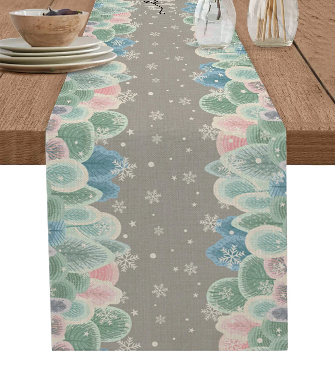 

Рождественская елка, снежинки, Настольная дорожка, Свадебный декор, Настольная дорожка, Рождественский домашний обеденный стол Декоративная скатерть