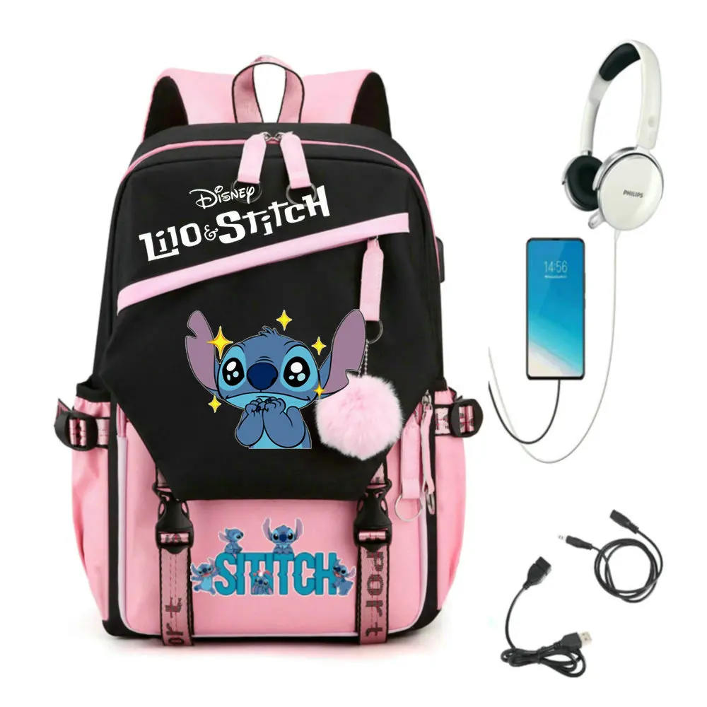 Lilo And Stitch Backpack Cosplay Waterproof School Bags Laptop Rucksack Travel USB Backpack Capacity Bookbag For Teens