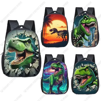 12 Inch Cartoon Dinosaur Print Children Backpack T-rex Skeleton School Bag Toddler Kindergarten Backpacks Student Book Bag Gift 1