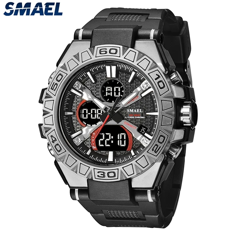 SMAEL Dual Display Watch Military Quality Mens Sports Watches Digital Alarm 8071 Stopwatch Alarm Clock Shock Led Wristwatches