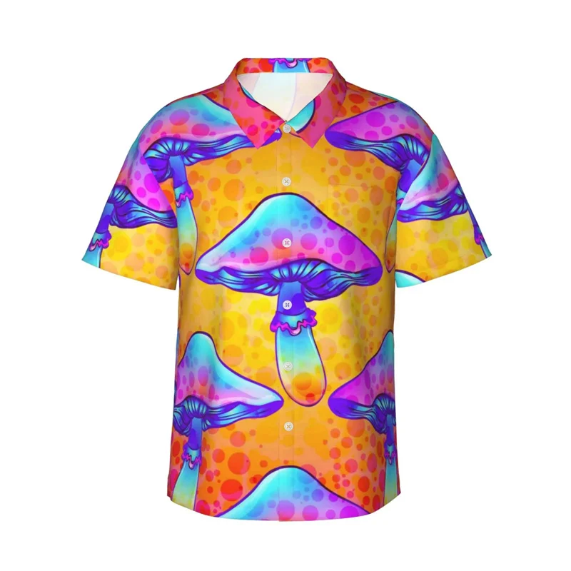 thumbnail image 1 of Camisa hawaiana divertida para hombre, con estampado de hojas de ginkgo y hongos, de manga corta, con botones, para playa, ropa informal de calle para niños y mujeres, 1 of 5