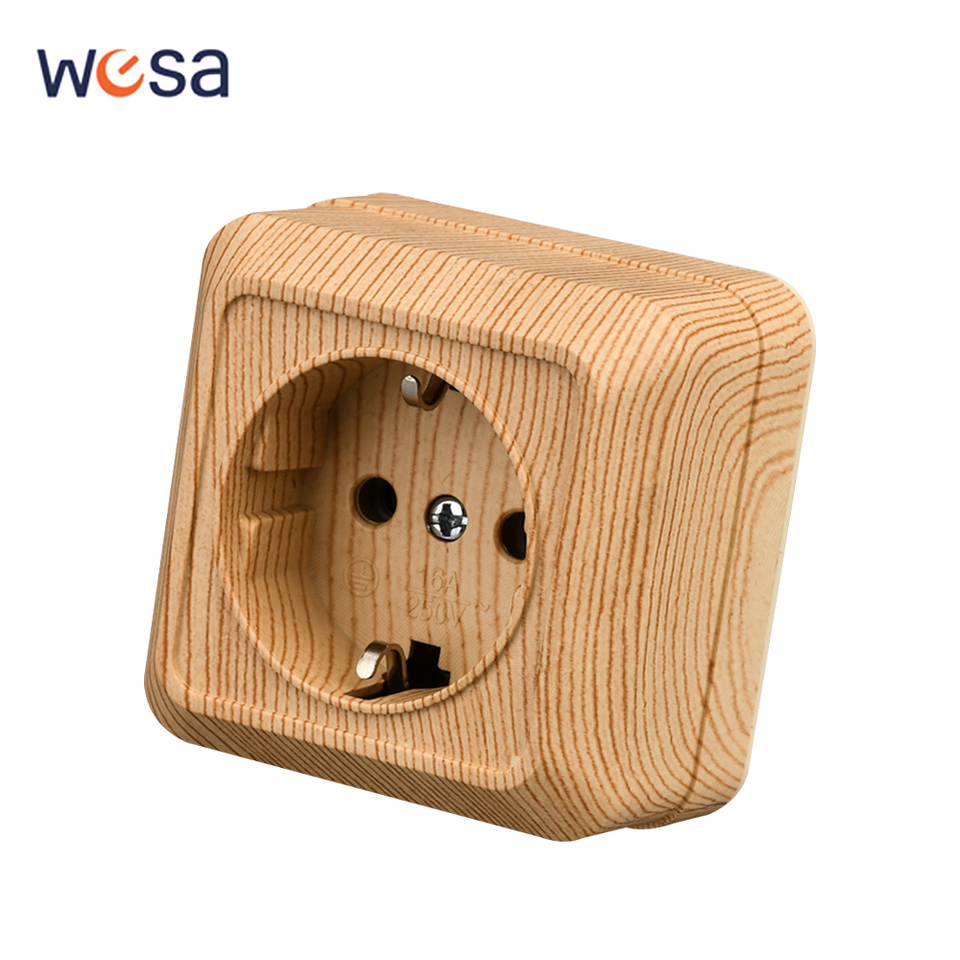 Wood With Ground Power Sockets Wall Surface Electrical Outlets Classic Flame Retardant Plugs Socket EU Standard Paint Plastic