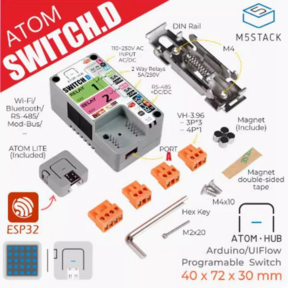 

M5Stack ATOM HUB SWITCH D двойное реле управления питанием переключатель Modbus