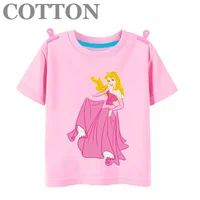 New Princess Aurora Dress Up Disney Anime Fashion Cotton Summer Children's Cartoon T-shirt Round Neck Short Sleeve Print Pattern 1