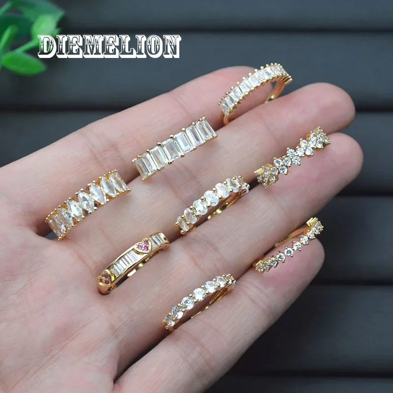 

10pcs Fashion Gold Color Multi-style Rhinestone Zircon Ring Women Elegant Simple Round Mosaic Crystal Wedding Jewelry Wholesale