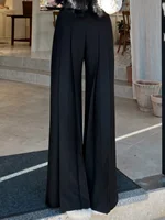 Loose Wide Leg Casual Pants Women's High Waist Pleated Design Drapey Floor-Length Pants Korean Sle Commute Wind ket