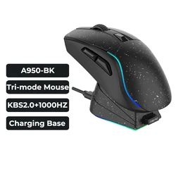 Enhanced Tri-mode Wireless Gaming Mouse with Charging Base and Customizable Buttons for Optimal Performance (Black)