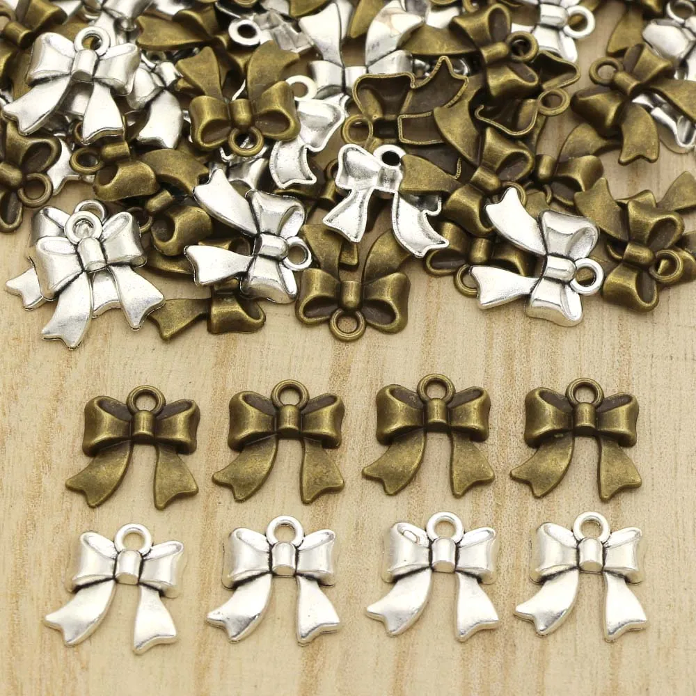 20Pcs Bow Charms For Jewelry Making Antique Silver Bronze Color Metal  Charms for Necklace Bracelets Hand Made Vintage Pendant