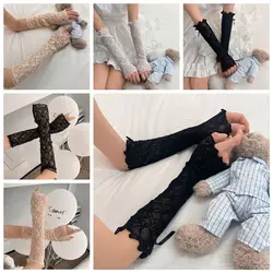 Bowknot Lace Gloves Kawaii Ruffle Fingerless Lace Arm Sleeves UV Protection JK Girls