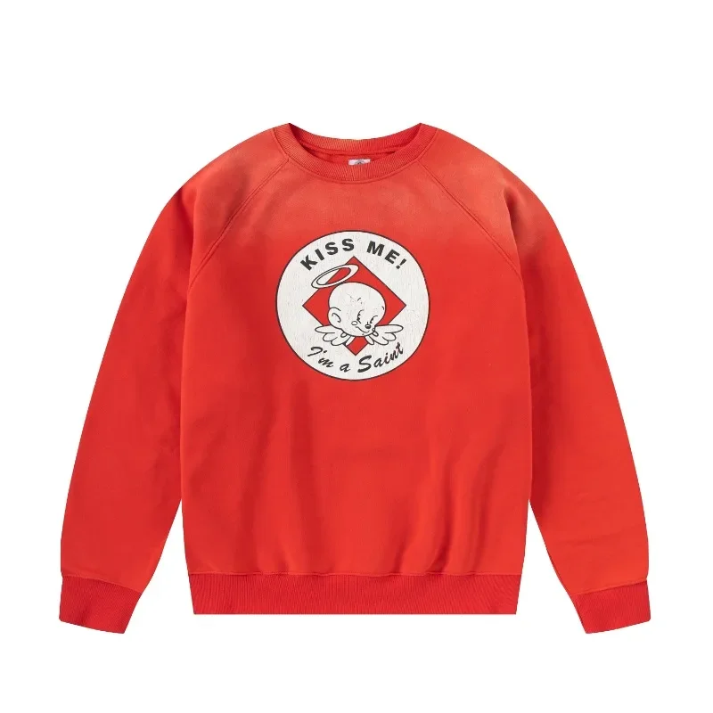 

Saint Michael Angel Print Men Sweatshirt 1:1 Best Quality Oversized Washed Red Women Hoodies