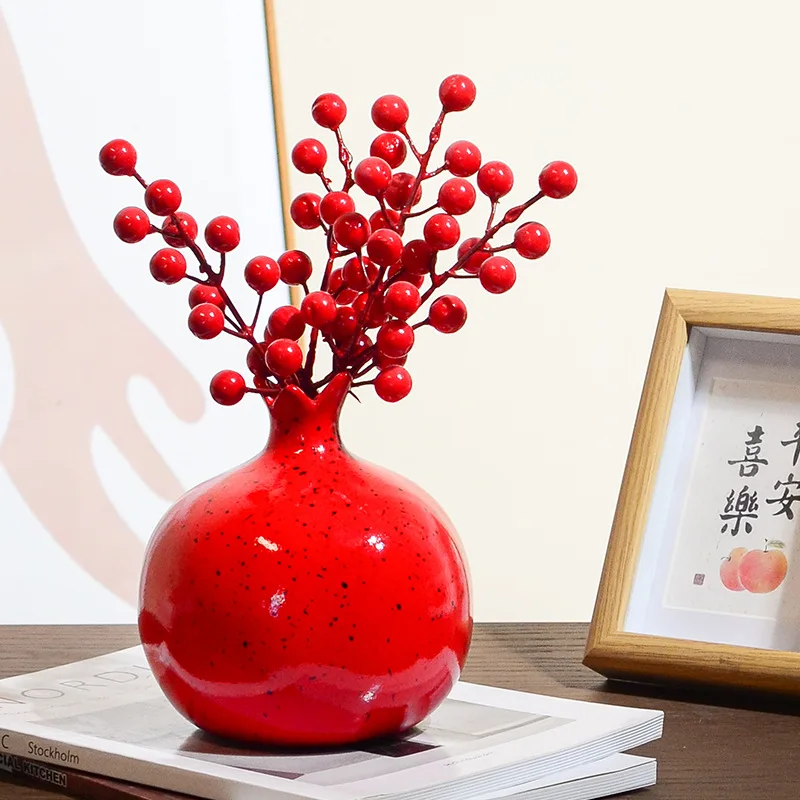 Modern Gradient Color Pomegranate Ceramic Vase Flower Arrangement Container Table Decoration Fruit Pomegranate Shape Vase Crafts 2