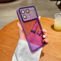 Shockproof Frosted Camera Back Cover with Lens Protector Film and Silicon - Acrylic Design for Infinix Note 60 (Transparent Purple )