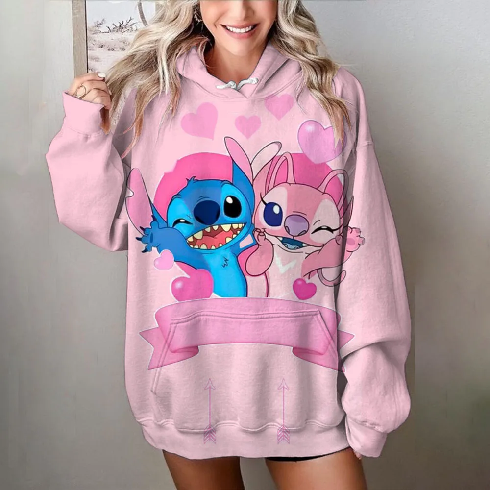 Disney Stitch print Cartoon Hooded Sweater Jacket Clothes Hoodie Oversize Design Feeling Loose and Comfortable 2