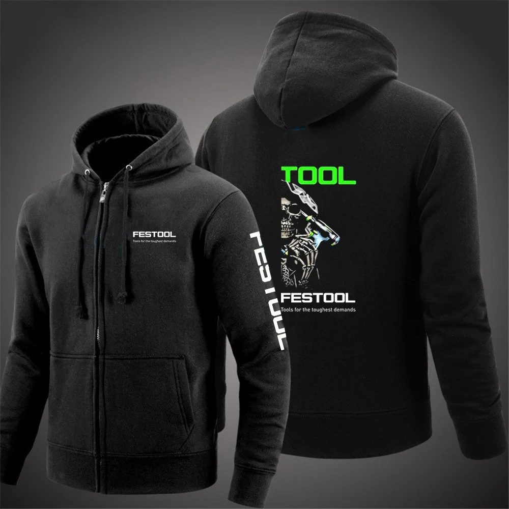 Festool 2023 Men New Harajuku Long Sleeve Printing Solid Color Zipper Hooded Jacket Casual Sweatshirt Hoodie Pullover