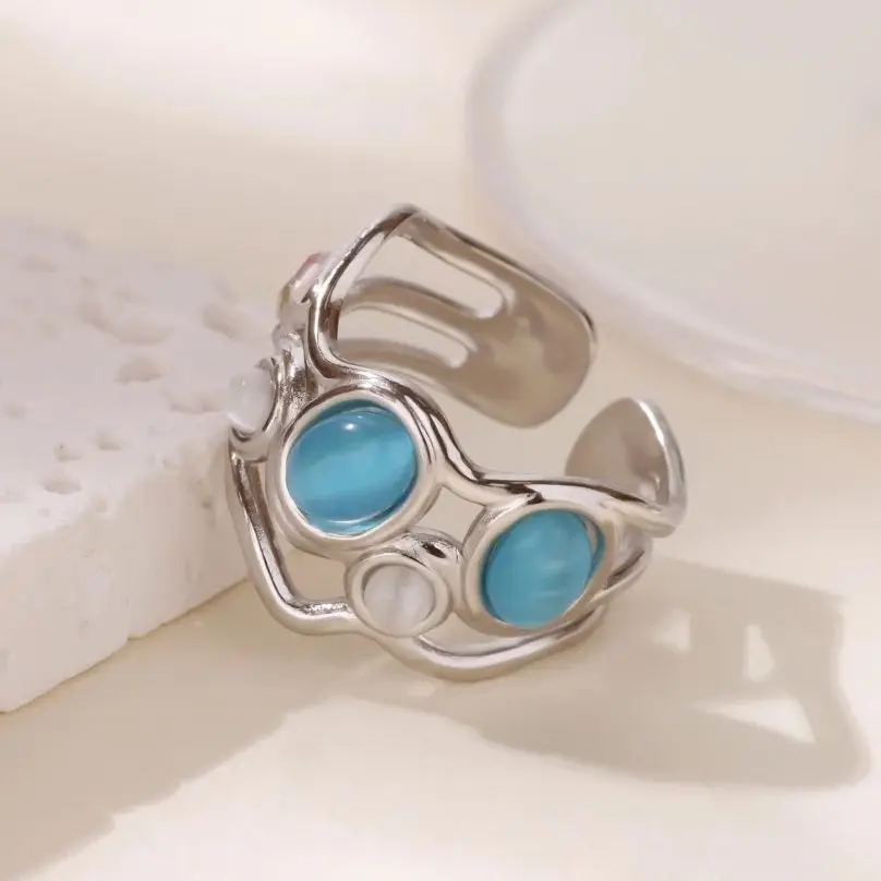 Geometric Opal Ring Stainless Steel Gold Color For Women