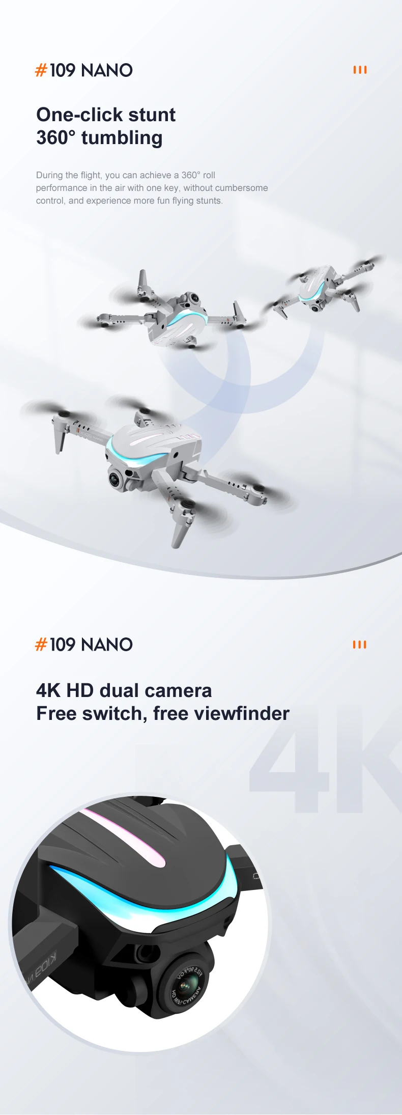 K109 Mini Drone - 2024 New Breathing Light 4K Dual HD Camera Automatic Obstacle Avoidance Professional Foldable Drone Quadcopter Gifts 37 K109 Mini Drone, 109 nano one-click stunt 3609 tumbling during the