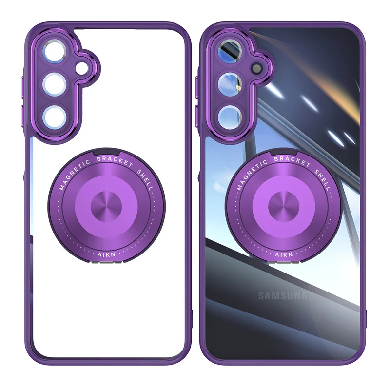Magnetic Clear Metal Ring Holder Shockproof Phone Case with MagSafe Charging Compatibility