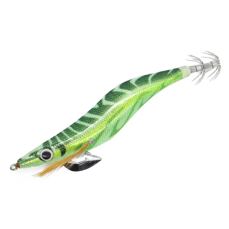 Sea.Yolo19/15g13.5cm Fishing Lure Wooden Shrimp Artificial Simulation Bait Night Fishing with Sound Ball Squid Hook Fishing Gear