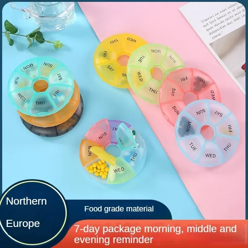 7 Grids Weekly 7 Days  Round Pill Case Plastic Tablet Candy Box Portable Storage Tablet Holder Travel Organizer Pill Container
