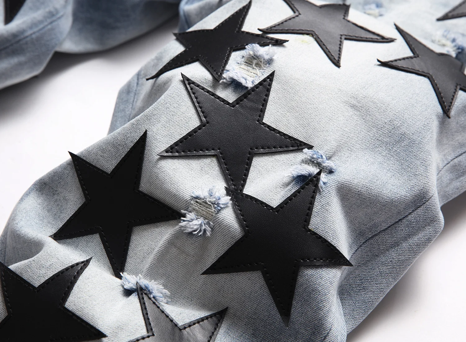 Fashion brand autumn winter black five-pointed star embroidery slim jeans men's trend personality small foot stretch pants