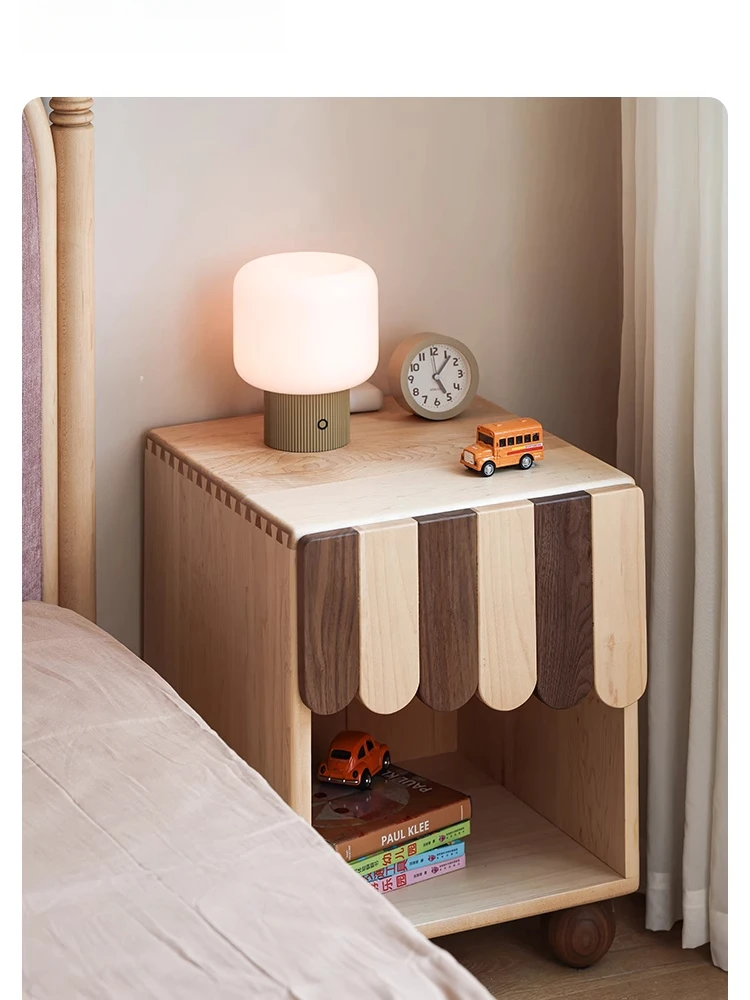 Solid wood children's bedside table Modern simple bedroom storage cabinet Nordic color matching locker