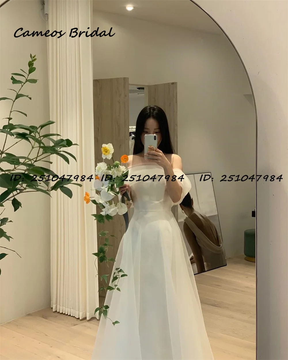 SONDR Strapless Organza Customized Short Sleeves Elegant Wedding Dresses A-Line Ivory Korea Brides Gowns Women Bridal Dresses 2