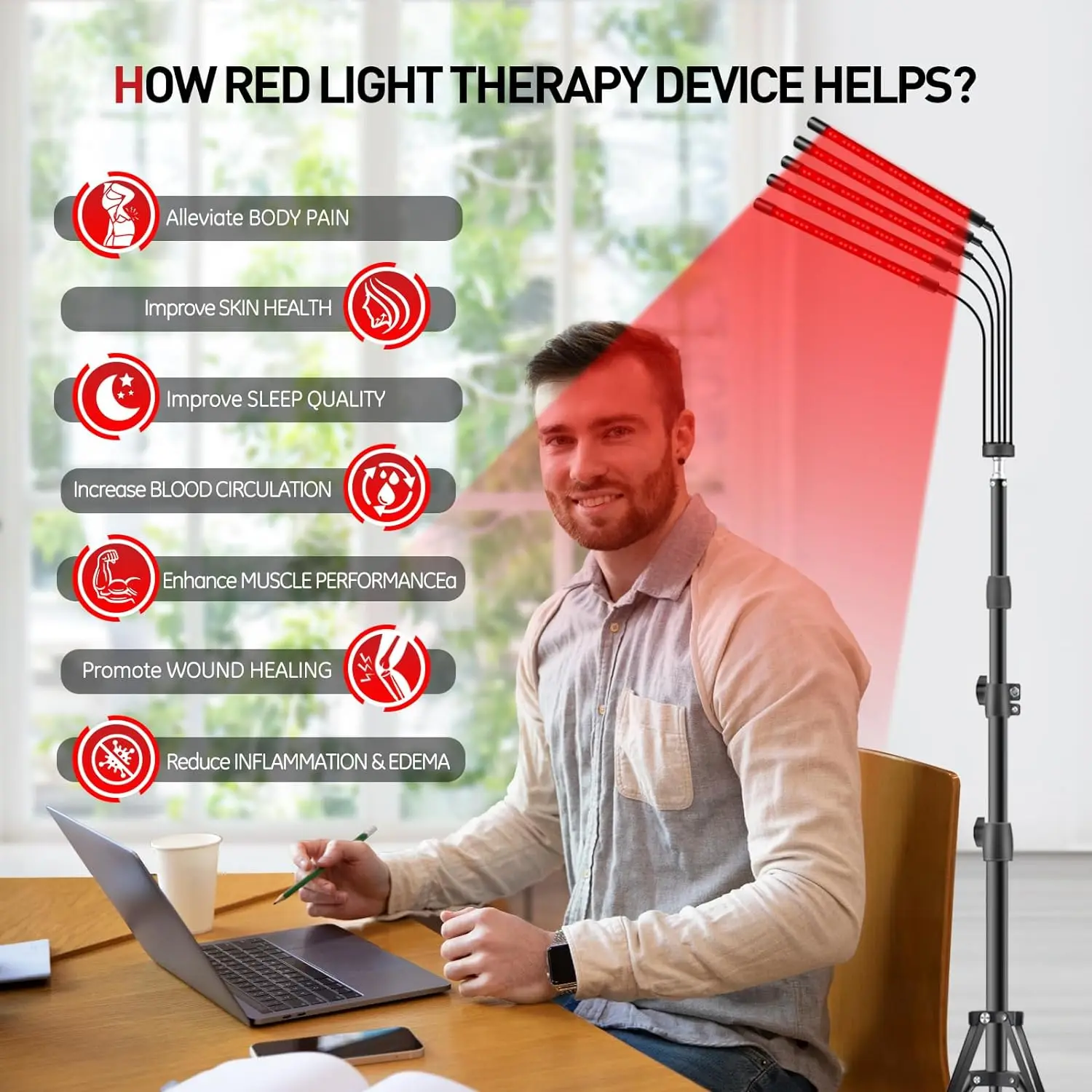 4/5 Heads Red Light Lamp with Stand and Timer for Relaxing Body Promotes Blood Circulation Relieves Fatigue and Face Skin Care