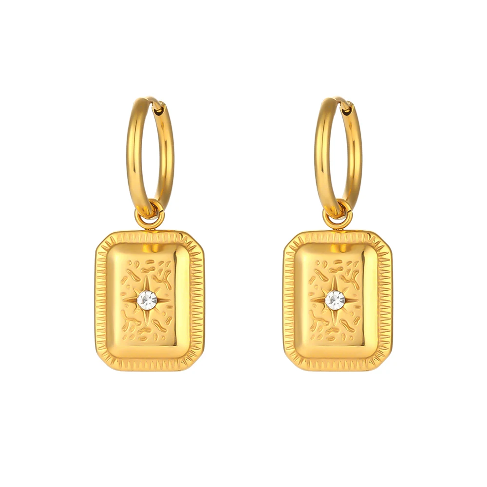 RIZILIA Jewelry Set Pendant With 18" Chain & Stud Earrings Rectangular Cut CZ [5 Colours Available] In Yellow Gold Plated, Simple Modern Elegant, Gemstone Metal, Simulated-emerald