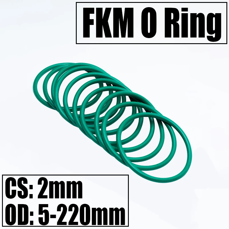 

1-20PCS FKM O Ring Seal Gasket Thickness CS 2mm OD 5-220mm Oil/High Temperature Resistance Washer Fluorine Rubber Spacer