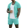 2025 Amazon Short-sleeved Shorts Suit for Men Cool Hole Cloth Lapel Cardigan Short-sleeved Suit for Men Summer Two-piece Set 1