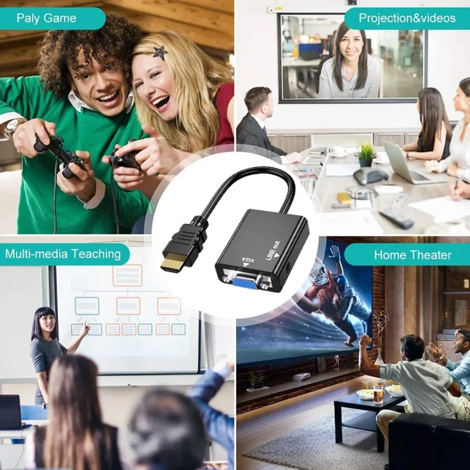 HDMI-compatible to VGA Adapter With Audio Cable Converter HD1080P for PC Laptop to HDTV Projector