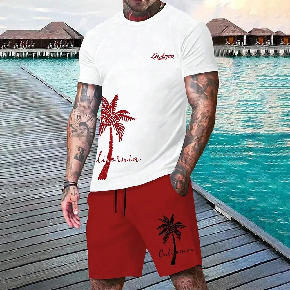 Hawaiian Set European And American Trendy Beach Short Sleeved Shirt Men S Dopamine Beach Casual Shorts Set Soft And Comfortable 3