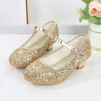 Girls Shoes Children High Heel Glitter Crystal Sandals Fashion Buckle Kids Princess Dance Shoe Student Performance Leather Shoes 2