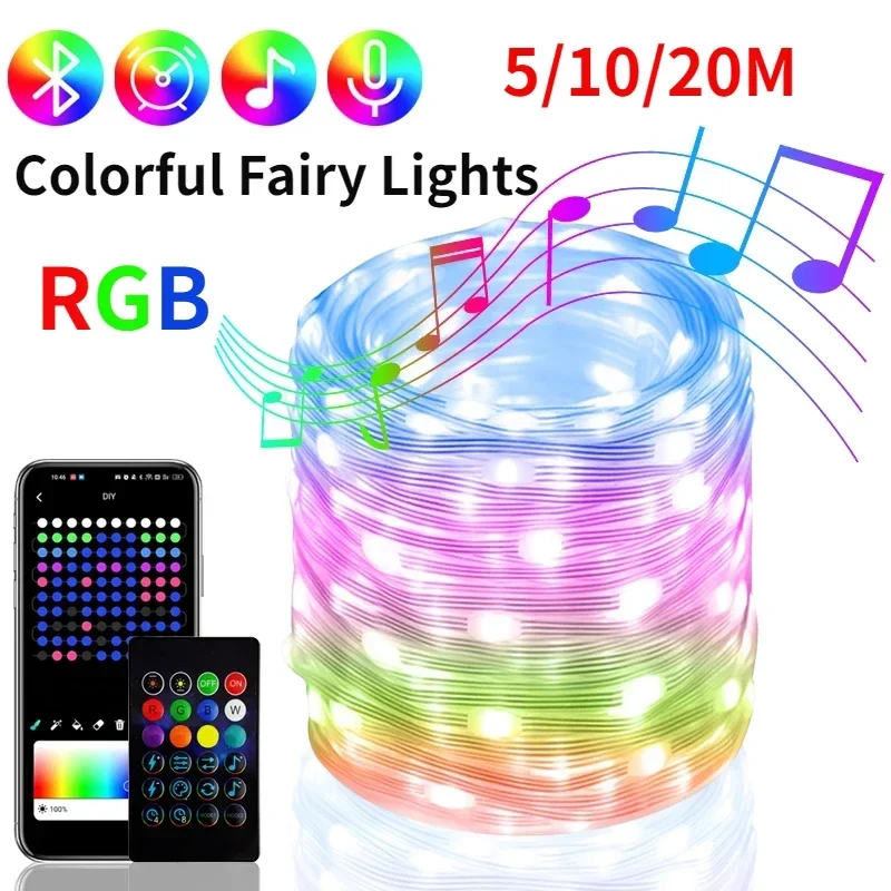 

RGB LED Strip Lights Smart Colorful Fairy Lights USB Powered With Remote App Control For Wedding Party Garden Holiday Decor
