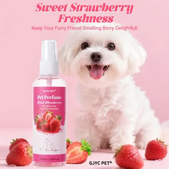 Profumo Spray per Animali Domestici 100ml, Fragranza Dolce alla Fragola, Lunga Durata, Senza Alcool, Elimina Odori, Non Irritante, per Odori Corporei degli Animali